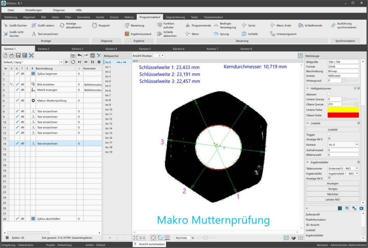 Die Version 8.1 der Bildverarbeitungssoftware ermöglicht das Anlegen eigener Befehlsmakros per Drag and Drop, bietet eine an die FDA angelehnte Audit-Trail-Funktion und verarbeitet 3D-Punktwolken (Bild: Kistler).